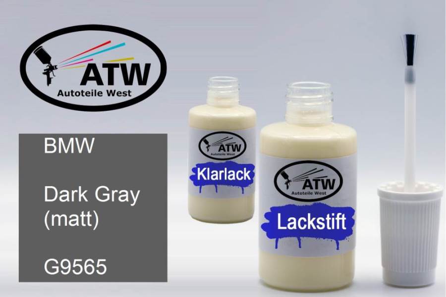 BMW, Dark Gray (matt), G9565: 20ml Lackstift + 20ml Klarlack - Set, von ATW Autoteile West.